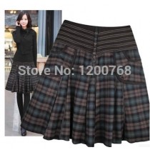 Women Skirts 2018 New Women Spring Autumn Winter Woolen Pleated Skirts Plus Size Women Plaid Printed Knee-Length Skirt M-6XL