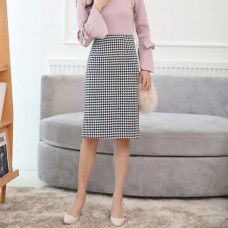 2018 Fashion Autumn Winter Women Midi Skirt Plus Size Casual Houndstooth Skirt High Waist Pencil Skirt Skirts Women 