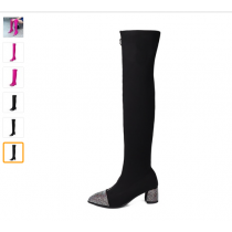 2019 Spring  Autumn New Silk Stretch Over The Knee Boots Women Sexy Pointed Toe High Heel Boots Femme black rose Thigh High Boot Woman
