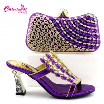 0857-purple Wedding Newest Design Decorated with Rhinestone Matching Italian Shoes and Bag Platform Nigerian Shoe with Bag Set
