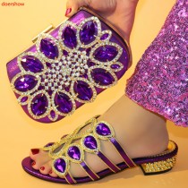 doershow new come Matching Women Shoe and Bag Set Decorated purple Nigerian Shoes and Bag Set Italy Shoes and Bag set HFF1-14