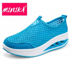 MINIKA Solid Colors Women Mesh Shoes Slip on Shallow Mouth Casual Flat Shoes Women Soft & Light Breathable Women Sneakers