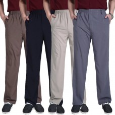 New Summer thin trousers quinquagenarian male silk loose casual pants easy care elastic waist pants