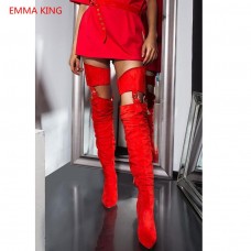 Fashion Belted Thigh High Gtiletto Boots High Waist Over The Knee Boots Women Sexy Leather Popular trendy sapato feminino Shoes