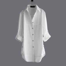 Spring White Cotton Shirts Blouse For Women 100% Cotton Casual Shirt Plus Size Medium-long Blouses Vintage Shirts Women Tops 3XL
