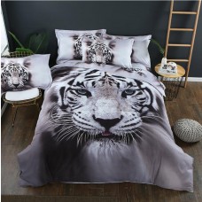 Animal Duvet Cover King/Queen Size Tiger White Cotton Blend