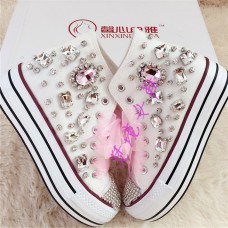 Silver Crystal and Rhinestone Beaded Women Vulcanize Shoes Ankle Boots Sneaker for Girls Lady Student Casual Dress