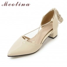 Meotina Women Shoes Pointed Toe Two Piece Ladies Shoes Cross Tied Mid Thick Heel Women Pumps Causal Footwear Plus Size 12 34-46