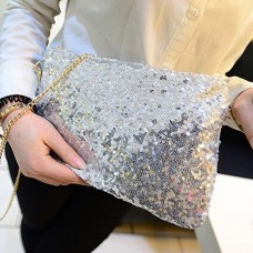 Women Ladies Glitter Sequins Handbag Sparkling Party Evening Envelope Clutch Bag Wallet Tote Purse Black Gold Silver