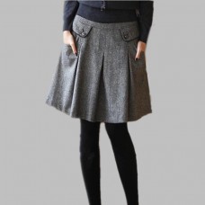 New 2019 Autumn Winter Spring Skirts Women's Plus Size Pleated Skirt Woolen Pocket Casual Skirts S-6XL Black , Dark Grey Skirt