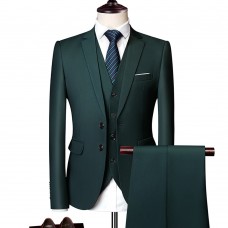 Wonderful Groom Male Wedding Prom Suit Green Slim Fit Tuxedo Men Formal Business Work Wear Suits 3Pcs Set (Jacket+Pants+Vest)