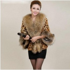 Womens Leopard Print Big Fur Collar Jackets Short Section Winter Autumn Female Fake Fur Coats Large Size Faux Fur Clothes K824
