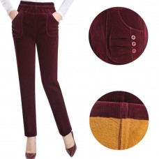 New autumn and winter women Corduroy pants plus velvet trousers plus size 4xl high elastic waist straight pants 