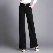 2019 Spring Summer High Waist Pants Women Work Office OL Suit Pant Black Color Casual Wide Leg Pants S, M,L, XL 
