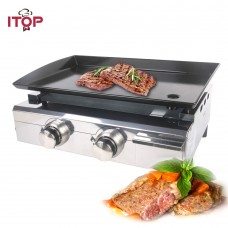 ITOP 2 Burners Gas BBQ Grills LPG Plancha Beef Pork Chicken Cooking Hot Plate Non-stick Barbecue Tools Grills For Outdoor