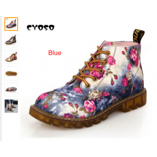 PRECYOSA Fashion Retro Women Boots Shoes Women's Autumn Boots Woman Shoes Platform Flower Printing Martin Boots