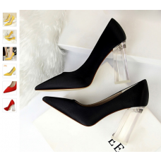 New Pointed Toe Transparent Block High Heels Stain Yellow Pumps Escarpins Women Fall 2018 Spring Elegant Lady Office Party Shoes
