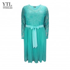 Plus Size Dresses for Women 4xl 5xl 6xl Spring Autumn Boho Vintage Lace Pleated Chiffon Party Dress Female Large Size Dress H162