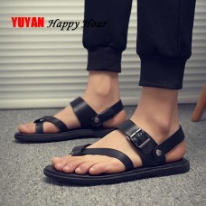 2019 Summer Beach Sandals Men Shoes Leather Flat Non-slip Fashion Sandals for Men Summer Footwear Black White Shoes KA1235