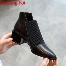 Popular chelsea boots solid classic oxford pointed toe slip on soft genuine leather spring shoes brand concise ankle boots L83