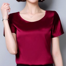 Women Fashion New 2019 Summer Plus Size Shirt Blouse Silk Bottoming Shirt Short-sleeved shirt Tops Female 4XL SK342