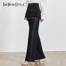 TWOTWINSTYLE Casual Solid Women Trousers High Waist With Sashes Patchwork Big Size Wide Leg Pants Female Fashion Summer 2019