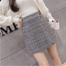 2018 Fashion Women Autumn Winter Woolen Skirt Female High Waist Plaid Skirt Vintage Skirt Skirts Women SK238