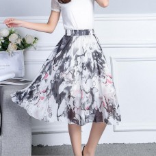 Skirts 2018 New Fashion Summer Elastic High Waist Skirt Vintage Floral Print Ball Gown Pleated Midi Skater Skirts Women LY104