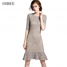 OIBEE High Quality Solid Corset Lace Embroider Big Swinging Women  Sexy Dress