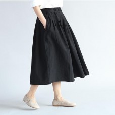 2019 Spring Summer Women's Fashion New Cotton Linen Solid Color Skirt High waist Pleated Skirt Casual Long Skirts Female sk335