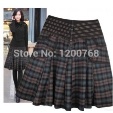 Women Skirts 2018 New Women Spring Autumn Winter Woolen Pleated Skirts Plus Size Women Plaid Printed Knee-Length Skirt M-6XL