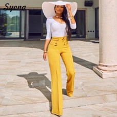 Formal Wide Leg Casual PANTS Office Lady Work High Waist Elegant Trousers Moderns For Working Woman Flare Palazzo Yellow Busines