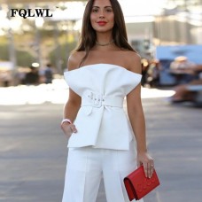 FQLWL Strapless Sashes Summer Tops For Women 2018 Sleeveless Backless Bodycon Tank Top Camisa Mujer Sexy Bustier White Crop Top