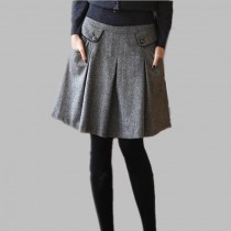 New 2019 Autumn Winter Spring Skirts Women's Plus Size Pleated Skirt Woolen Pocket Casual Skirts S-6XL Black , Dark Grey Skirt