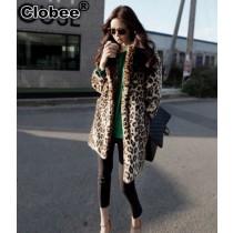 Leopard Fur Coat Long Sleeve Double Pocket Long Coat Female Flagship Models Faux Fur Coat Winter OuterWear Warm Plus Size V802