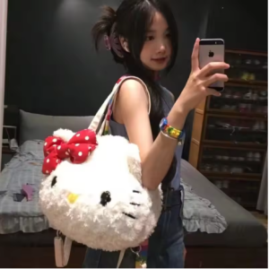 Hello Kitty Plush Women Shoulder Bag Large Capacity Soft Cartoon Fluffy Cute Fashion Tote Bag Kawaii Plush Bags Casual Handbag
