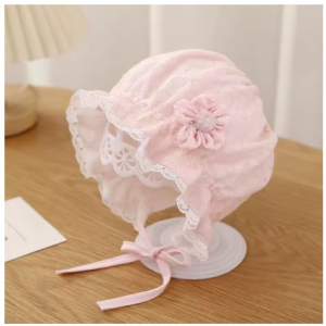 Lace Flower Newborn Baby Bonnet Hat Princess Girls Ruffle Lace Up Cap Summer Breathable Mesh Infant Toddler Sun Hat
