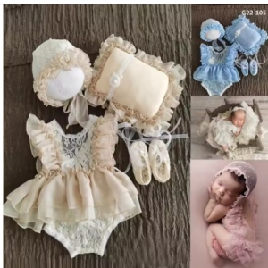 Baby Newborn Photography Props Baby Girl Lace Dress Romper Bodysuits Outfit Hat Headband Photography Clothing