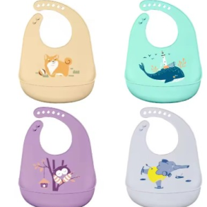 Waterproof Baby Bibs Baby Stuff Cute Solid Printed Kids Bib Girl Boy Adjustable Soft Silicone Bib Baby Feeding Stuff