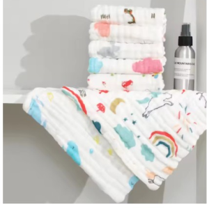 5pcs children's six layer pure cotton washed printed square towel 25cm*25cm