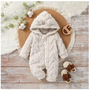 baby boys winter long sleeve soild plush hoodie zipper fashion jumpsuit for newborn warm clothes