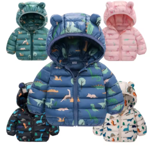 children boys baby hooded lightweight down jackets warm outerwear autumn kids girls coats cartoon dinosaur print casual clothing
