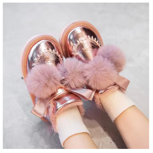 kids snow boots for girls plush warm cotton shoes casual non slip ankle boots pink princess children shoes bota infantil menina