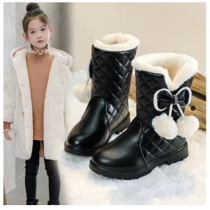 2025 winter new fashion children princess boots waterproof girls warm boots with bow kids snow boots with fur plush