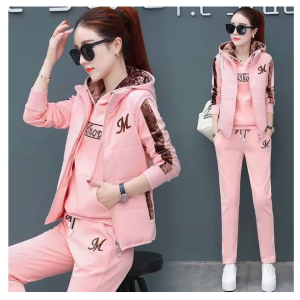 women's fashion plush thickened sweat suit 2025 autumn winter new casual hooded tops waistcoat pants 3 three piece set for women