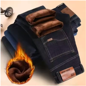 men's autumn/winter jeans fleece lined and thickened straight leg loose fit plus size for cold weather outdoor wear