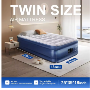 twin air mattress with built in pump,18" raised blow up air bed,3 mins quick self inflation/deflation,550lbs max